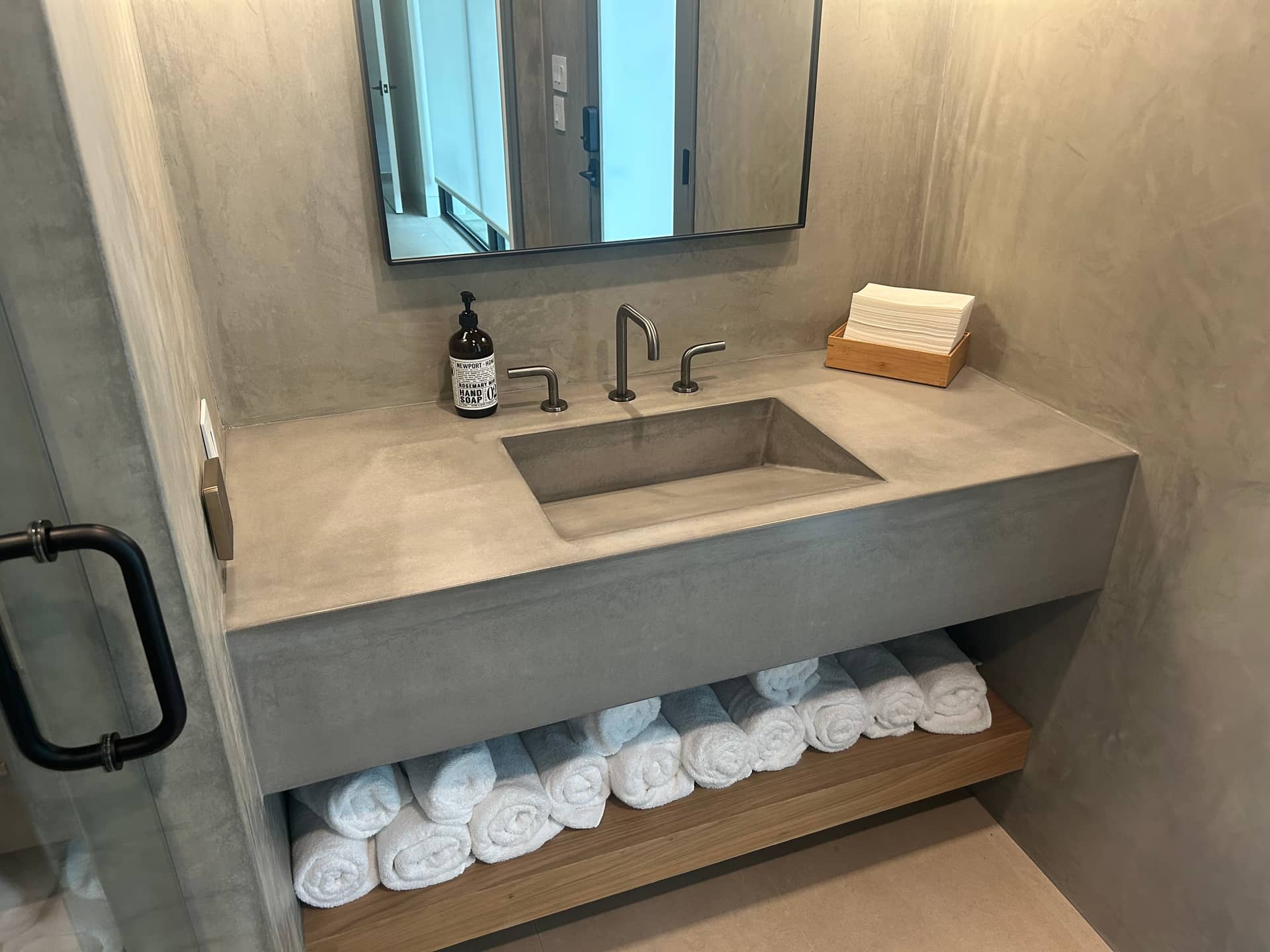 Modern concrete vanity countertop with undermount sink