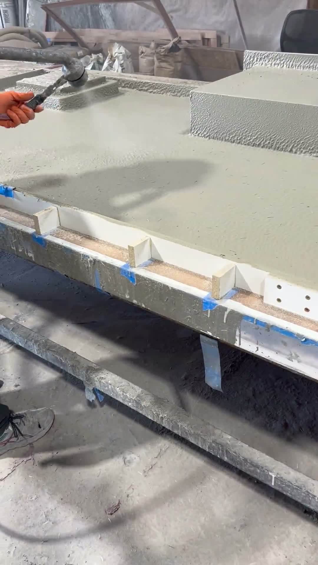 Newbold Stone fabrication process - custom concrete being poured and crafted
