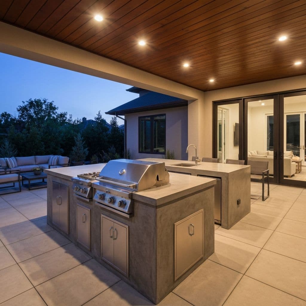 Concrete outdoor kitchen counter with polished finish